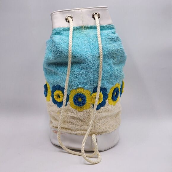 TOCCA Vintage RARE HTF Terrycloth Floral Beach Sack Backpack Bag - Picture 4 of 13